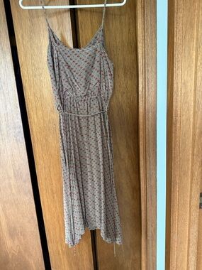 Michelle Stuart Taupe Spaghetti-Strap Midi Dress Silk removable belt